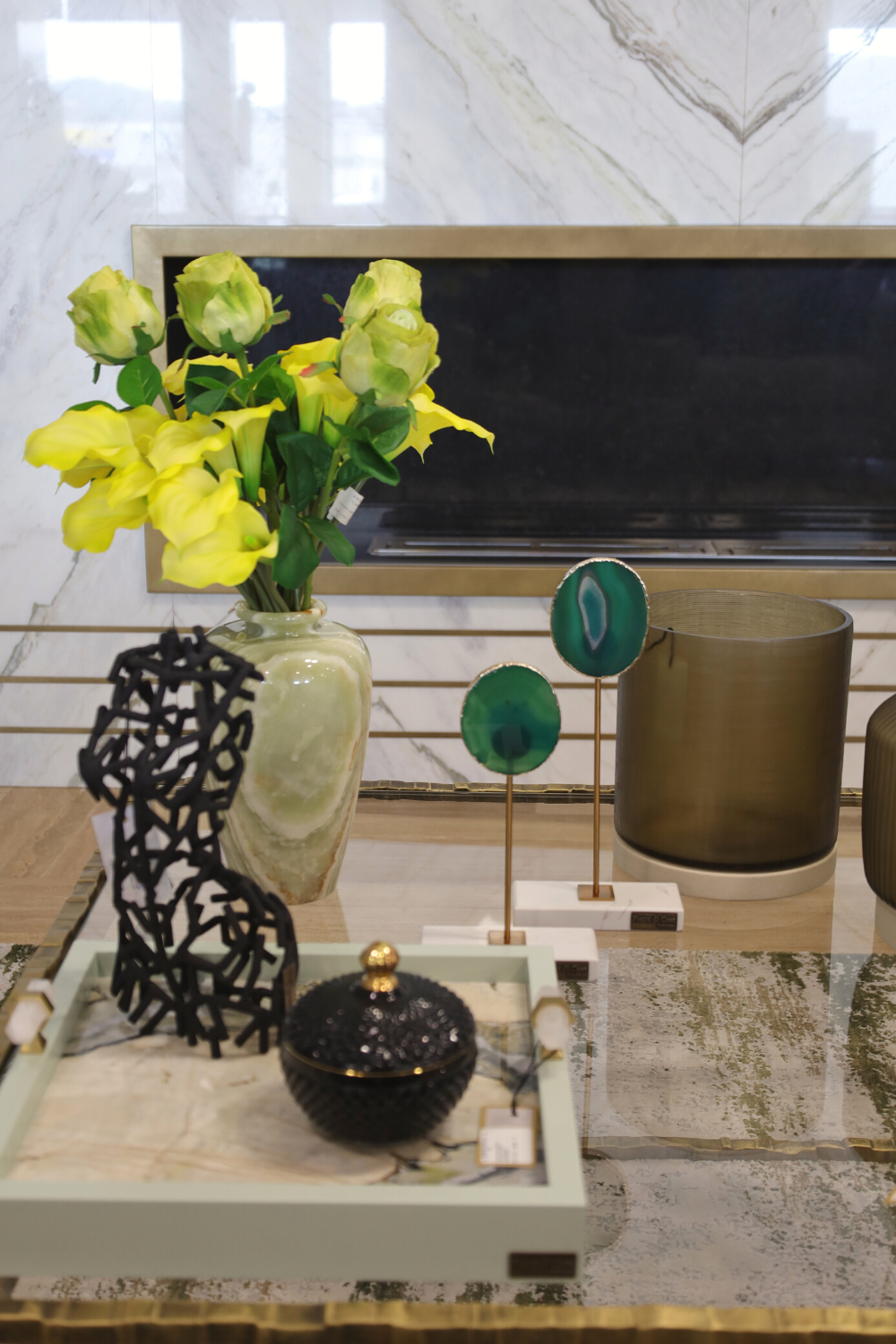 PIETRA DI CASA - Wholesale Sculpture - Green Agate Marble Brass Sculpture Handmade Portugal2