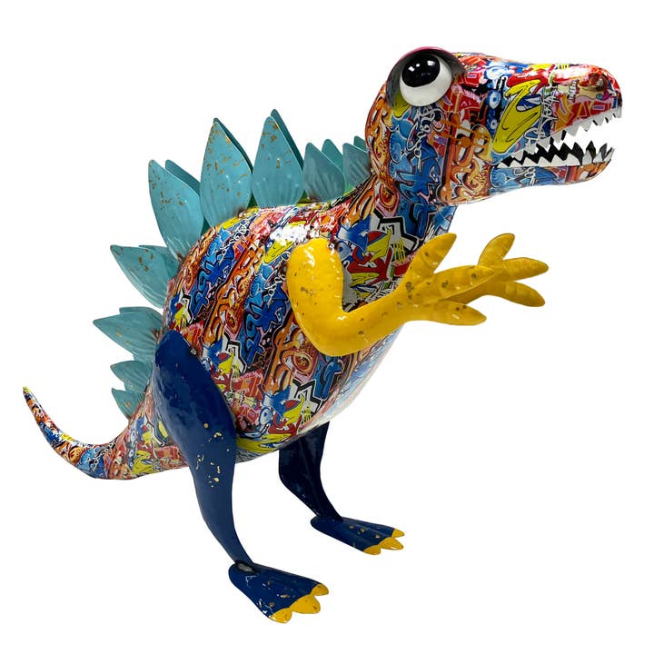 Continental Art Center - Wholesale Outdoor Ornament/Decor - Colorful Enameled Metal Stegosaurus Dinosaur Statue