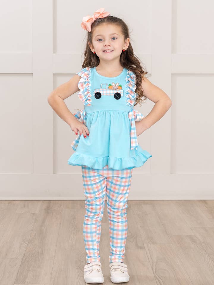 Bunny’s Carrot Delivery Embroidered Ruffle Outfit for wholesale by Marie Nicole Clothing