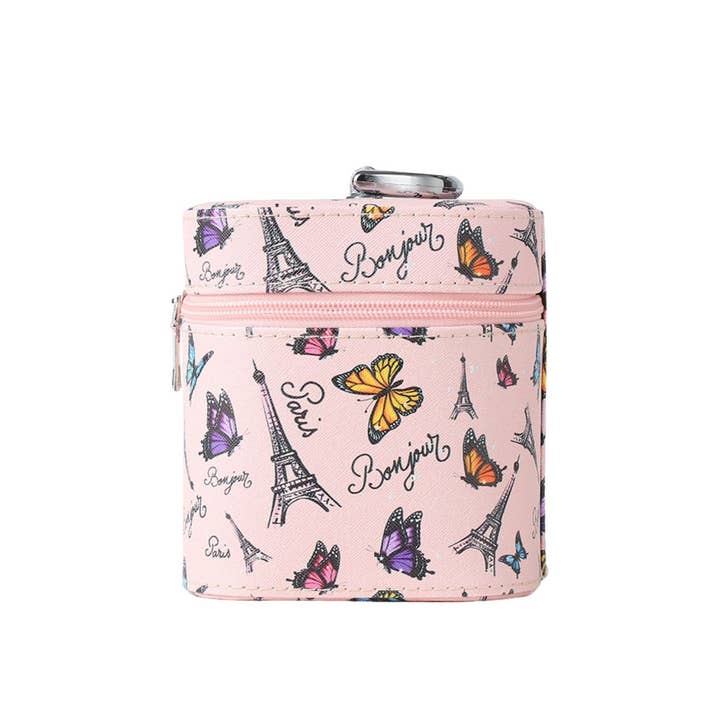 Selini New York - Wholesale Makeup/Cosmetic Bag - Medium Butterflies & Paris Makeup Train Case-LNCTB3006-PK