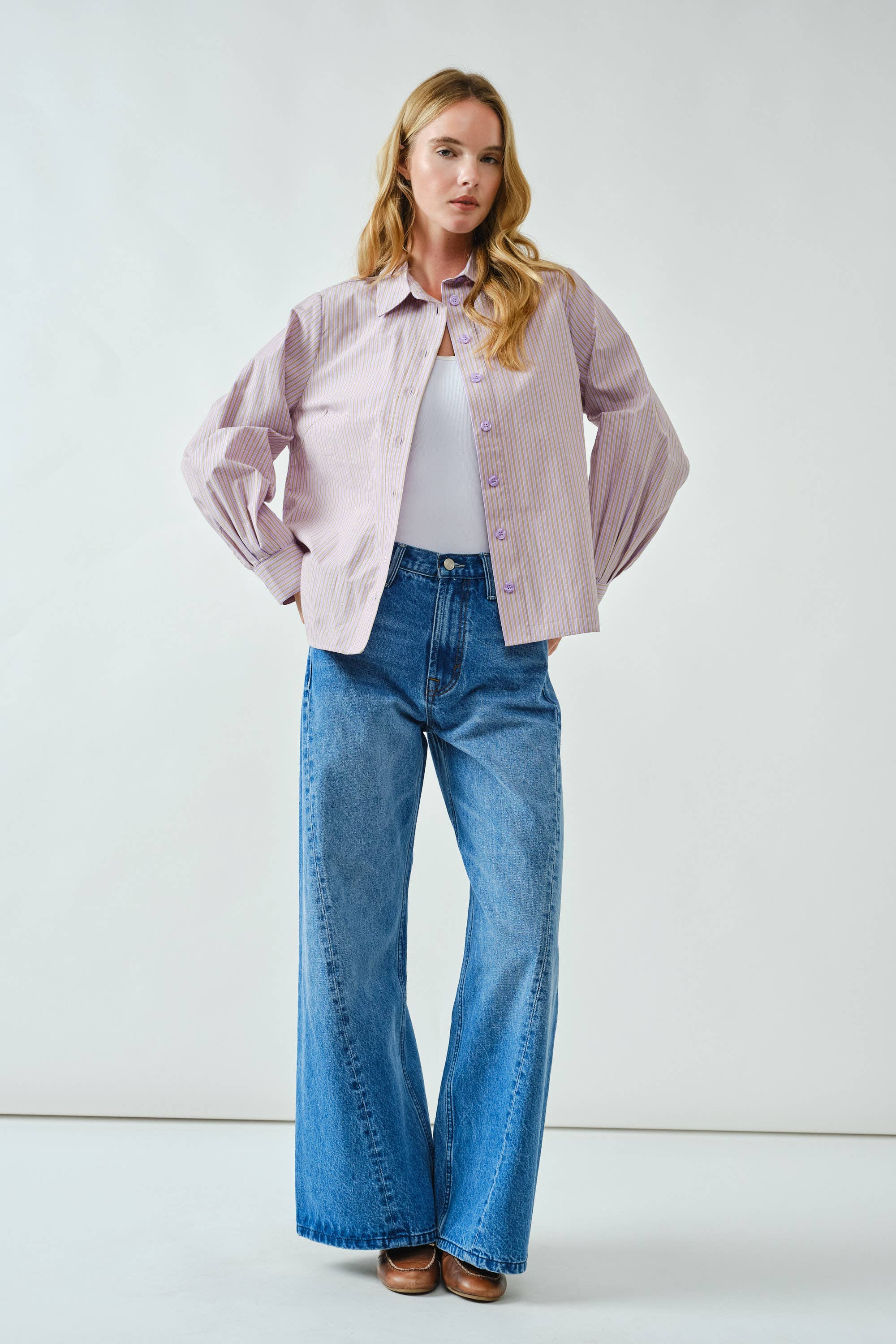 Aaron & Amber - Wholesale Button Down Shirt - Women's - AJT5186 SOFT WASHED STRIPED COTTON SHIRTS19