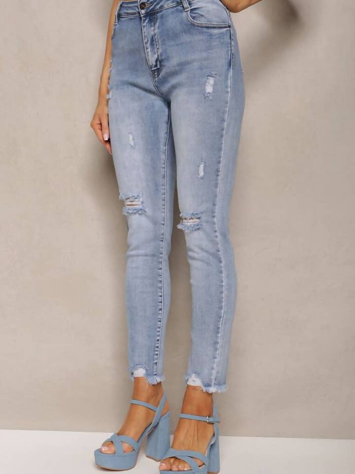 PLUS SIZE BLUE DENIM RIPPED SKINNY HEM JEANS for wholesale on Faire