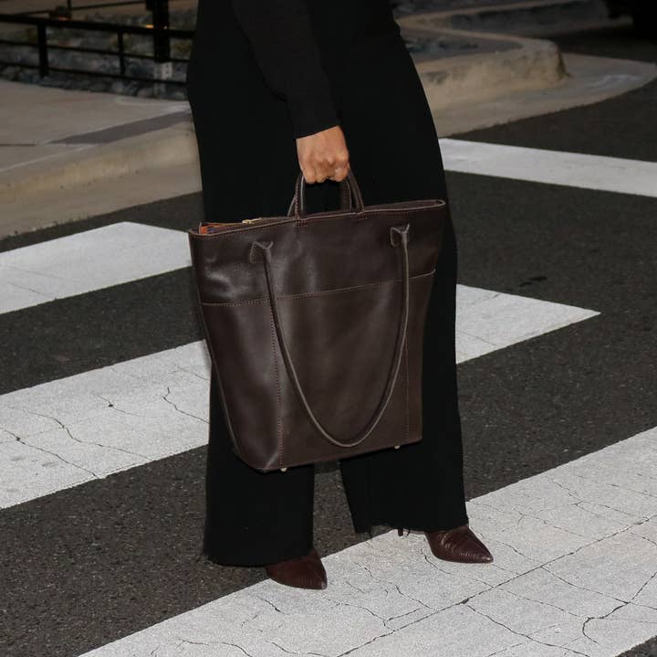 Brown Utility Tote Handbag, Dark Hazelnut for wholesale on Faire1