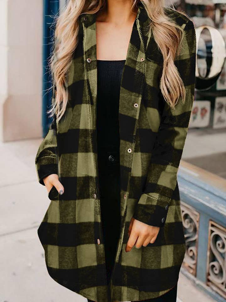 Lovesoft - Wholesale Coat - Women's - Turn-down Collar Plaid Shirt Coat7