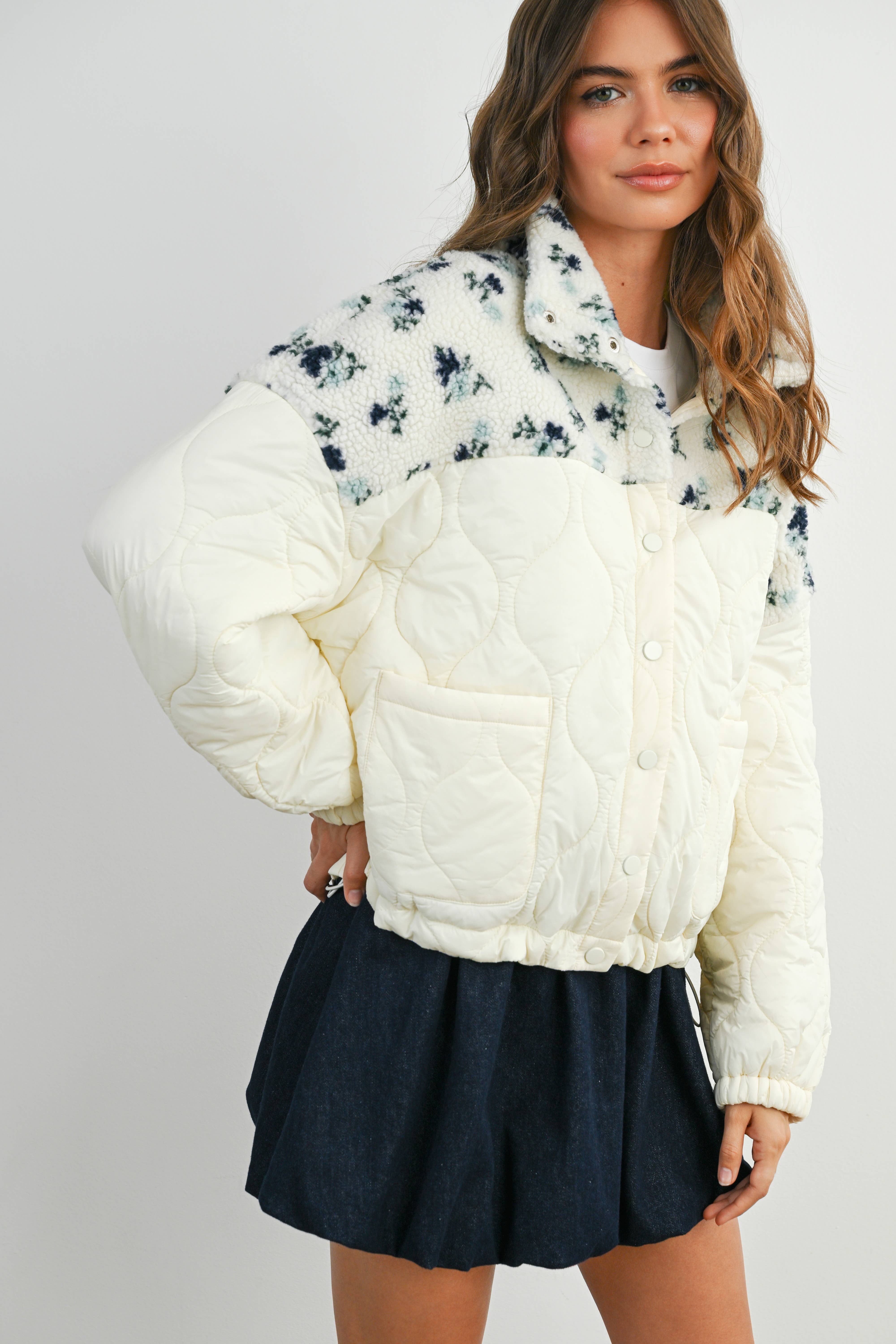 BUTTERMELON - Vente Veste – femme - Veste matelassée à manches longues à fleurs - BMJ785823