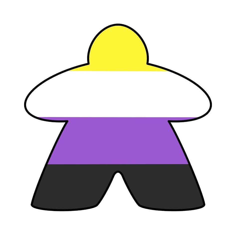 Pushing Whimsy - Wholesale Sticker - Nonbinary - Pride Flag Meeple Vinyl Sticker2