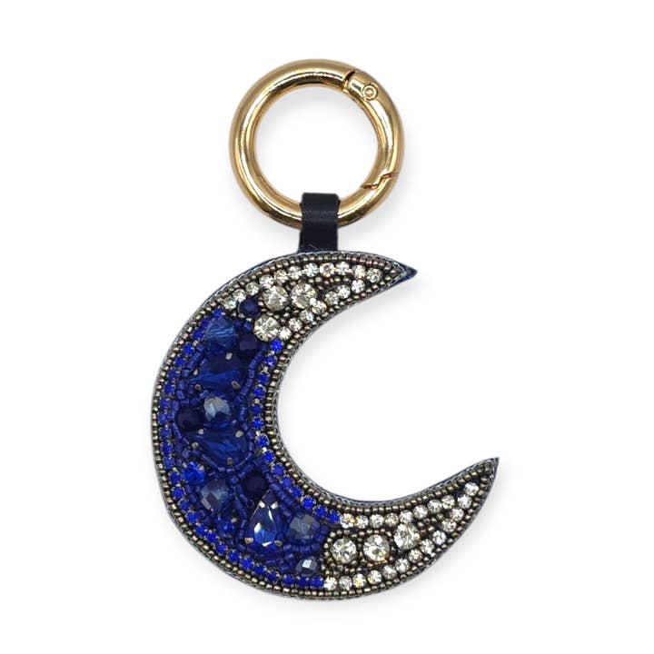 Blue Sparkle Beaded Moon Bag Charm for wholesale by Narratives The Line