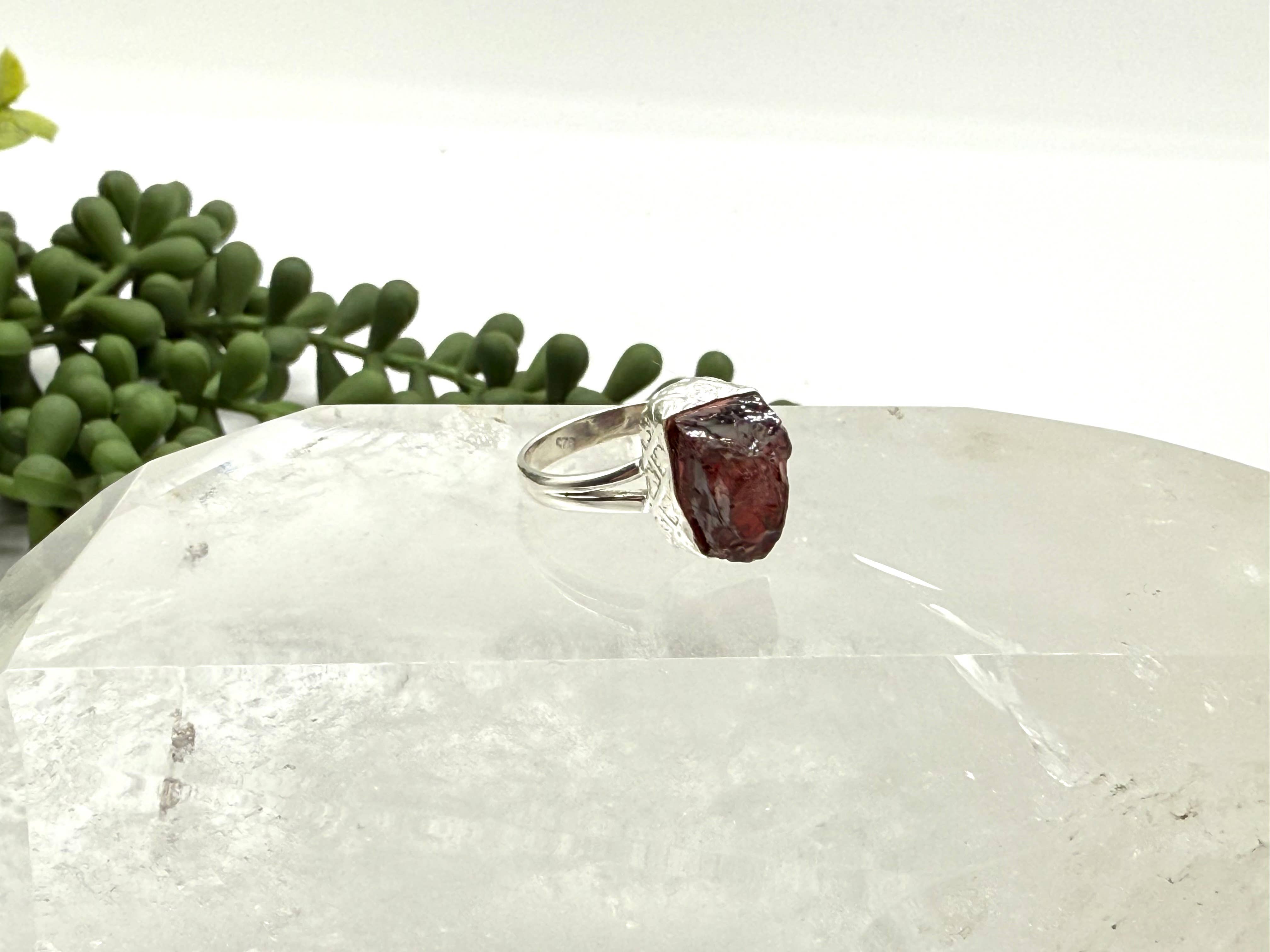 Meraki Gemstones - Wholesale Single Stone/Solitaire Ring - Garnet Rough Semi-Precious Gemstone 925 Silver Ring-Red2