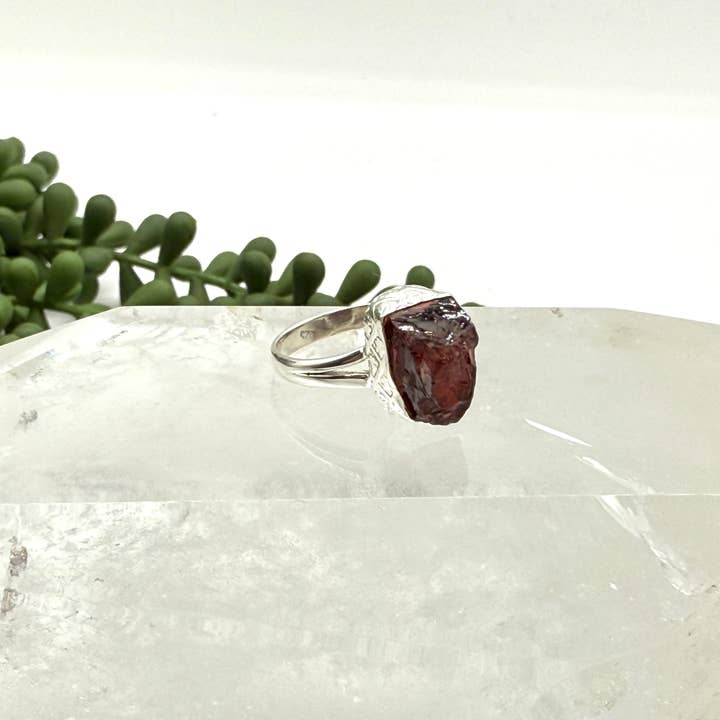 Meraki Gemstones - Wholesale Single Stone/Solitaire Ring - Garnet Rough Semi-Precious Gemstone 925 Silver Ring-Red2