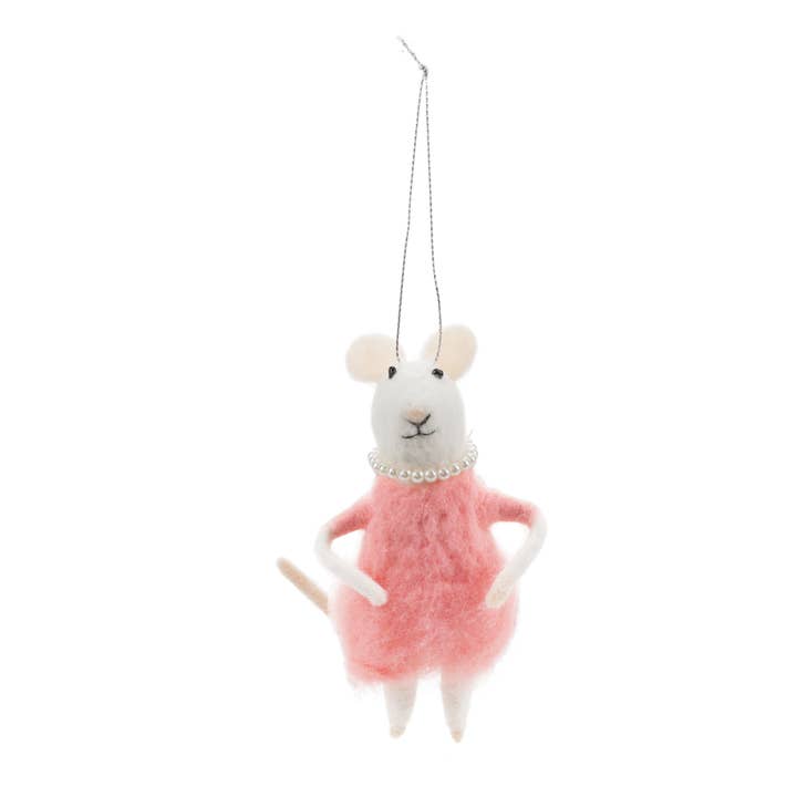 Felt mouse hanging decoration - Pink dress for wholesale by Rex B2B - UK