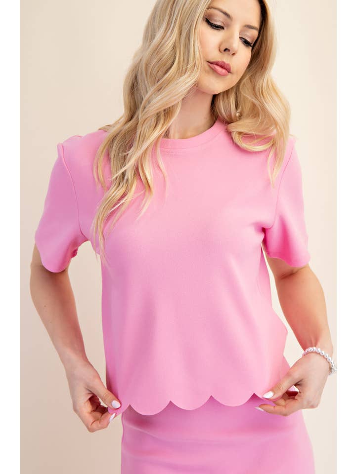 Glam - Wholesale Knit Top - Women's - Short Sleeve Scallop Knit Top