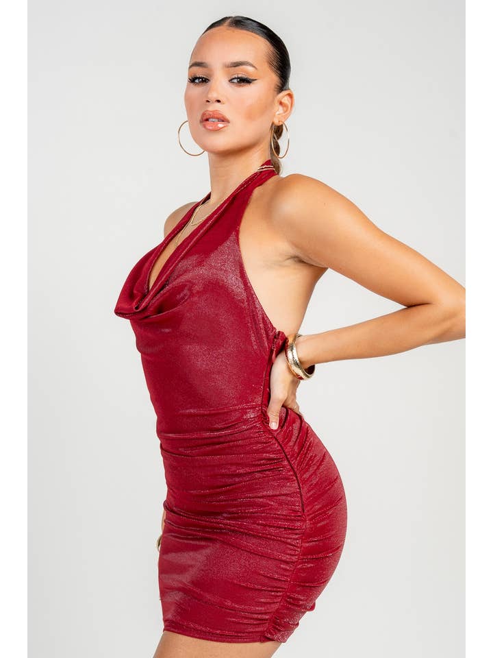 PRIVY - Wholesale Dress - Women's - Cowl Halter Neck Asymmetrical Hem Mini Dress13