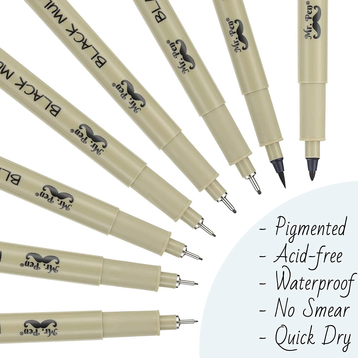 Mr. Pen - Vente Stylos - Lot de 8 stylos à dessin multiliner noirs Mr. Pen2