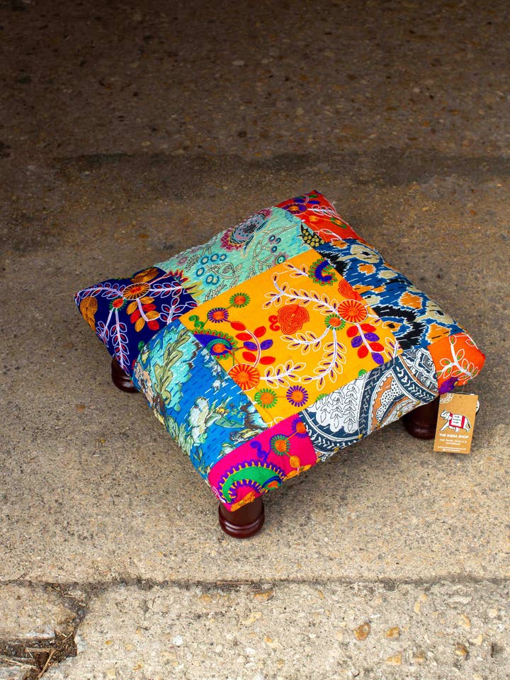 Patchwork Velvet Footstool for wholesale by The India Shop