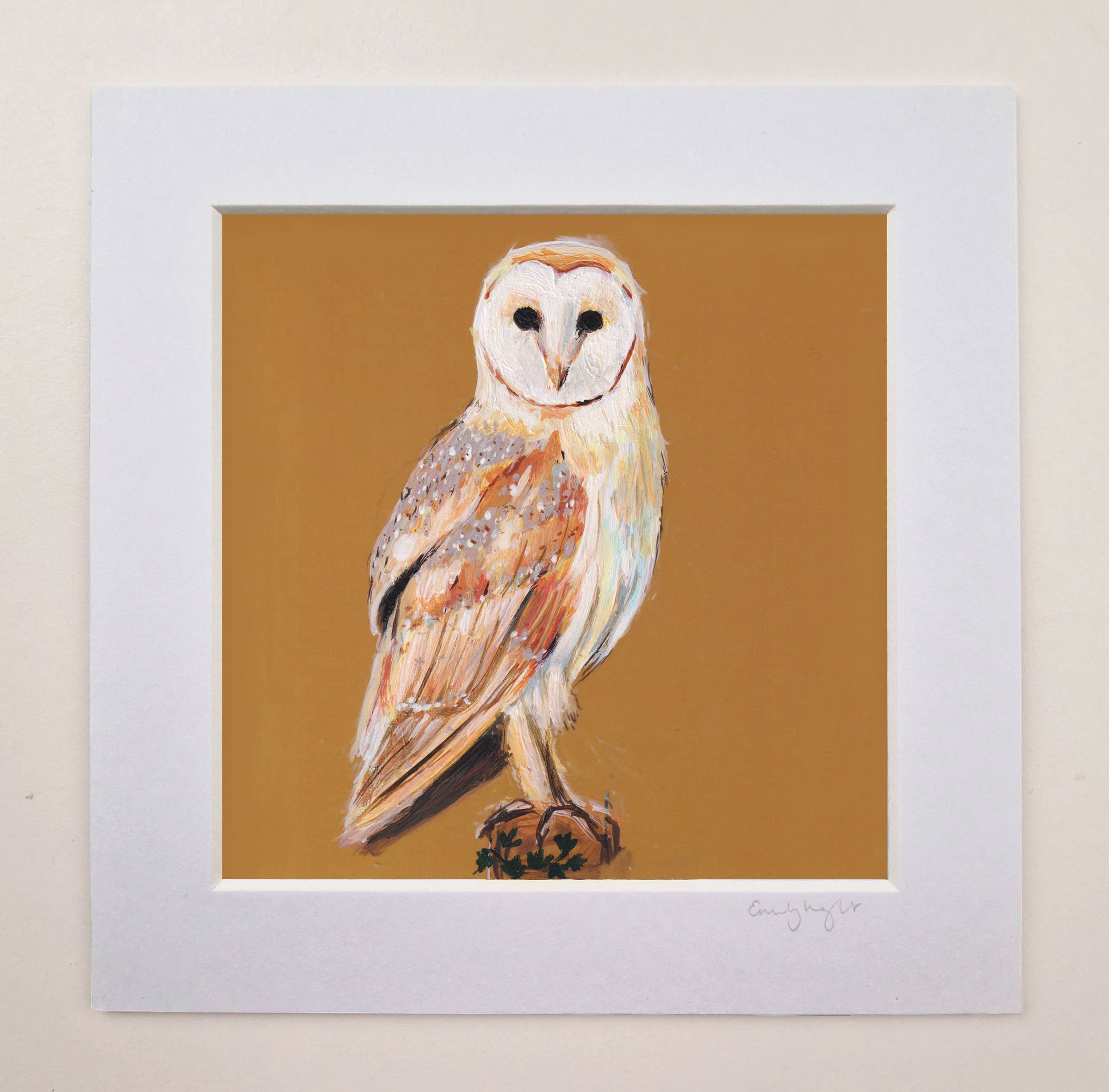 Emily Laura Designs – wholesale Art print – Cottagecore Barn Owl on Fence Post Mounted Art Print0
