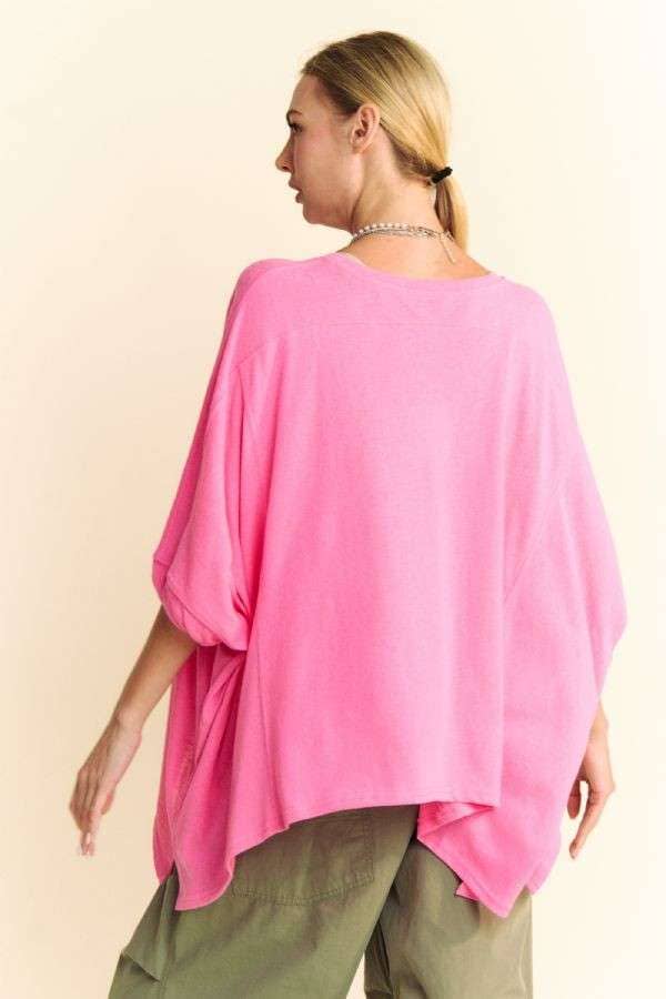 Davi & Dani - Wholesale Lounge Top - Women's - SOLID DROP SHOULDERS BATWING SLEEVE SIDE SLIT TOP6