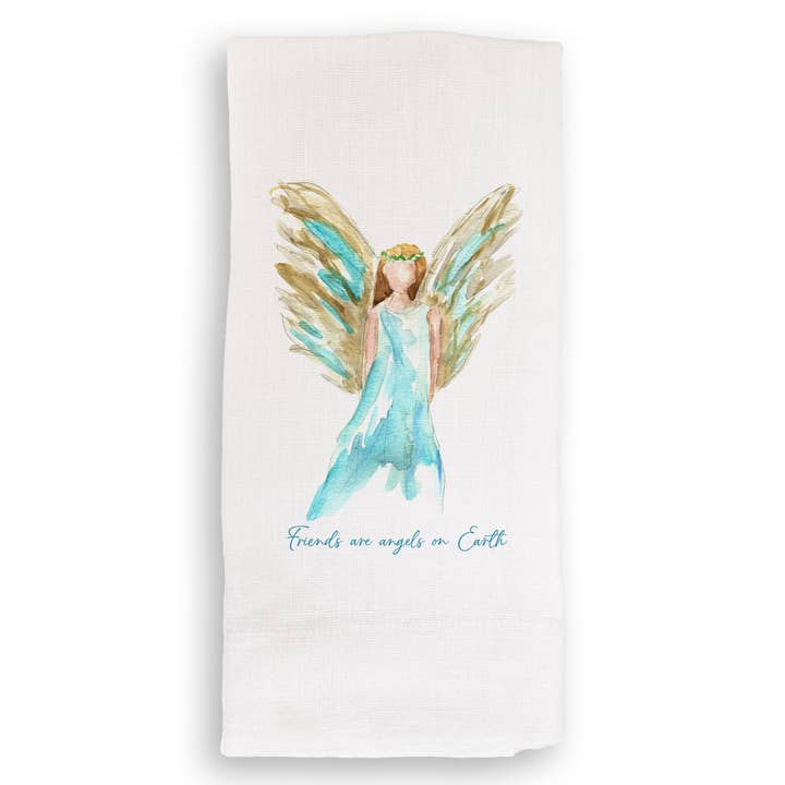 French Graffiti - Wholesale Tea Towel - Blue Celestial Angel with Friends Quote