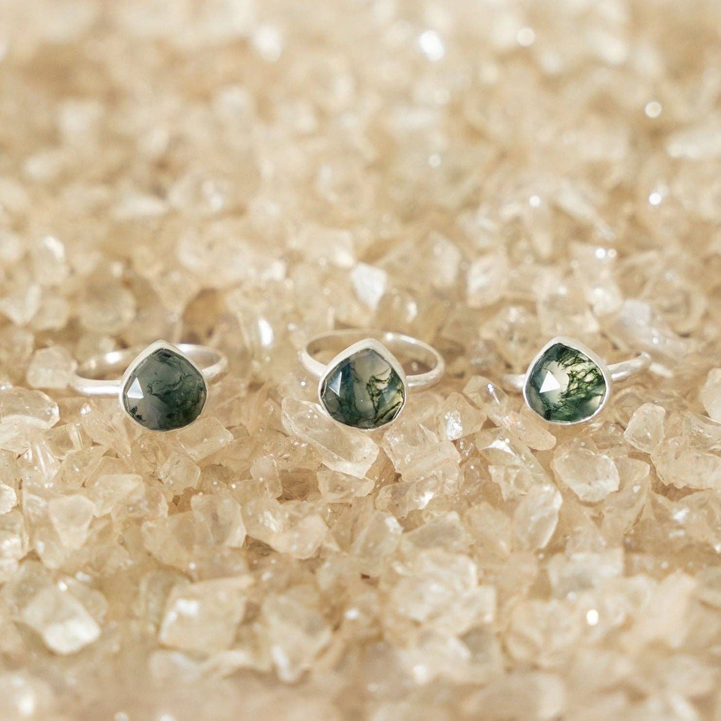 Indie Rae - Wholesale Single Stone/Solitaire Ring - Moss Agate Teardrop Rings - Multiple Sizes3