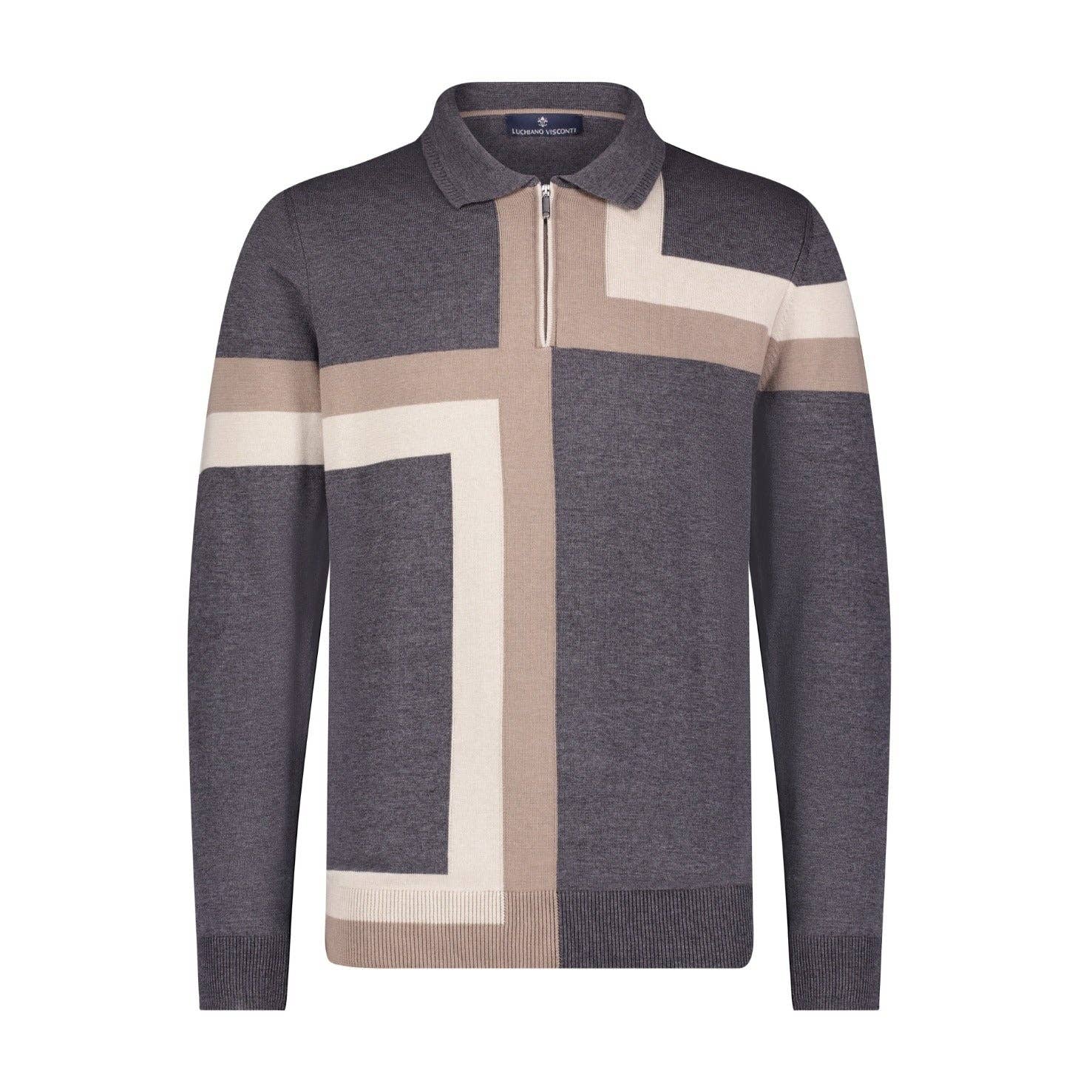 CHARCOAL Intersia Zip Polo for wholesale on Faire0