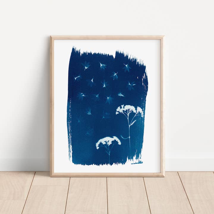 "Rain on the Flowers" Blue Floral Art Print 8"x10" Unframed for wholesale by Far Mountain Studio