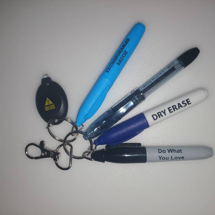 Mini Keychain Set (Pen, Sharpie, Highlighter, Dry Erase) for wholesale by Exchangeables Badge Reels