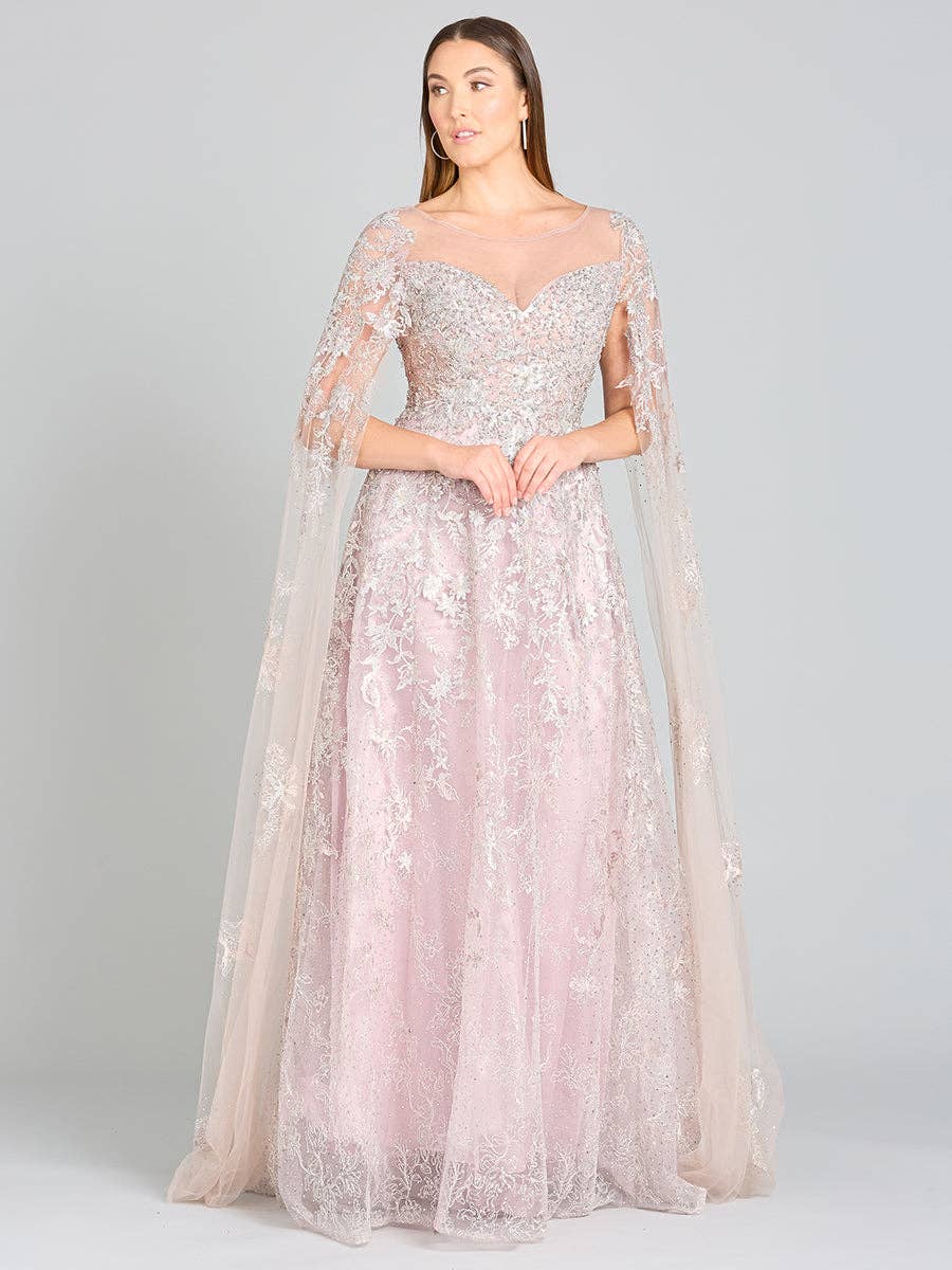 Lara New York - Wholesale Gown - Women's - Lace Gown with Cape Sleeves, Sweetheart Neckline3