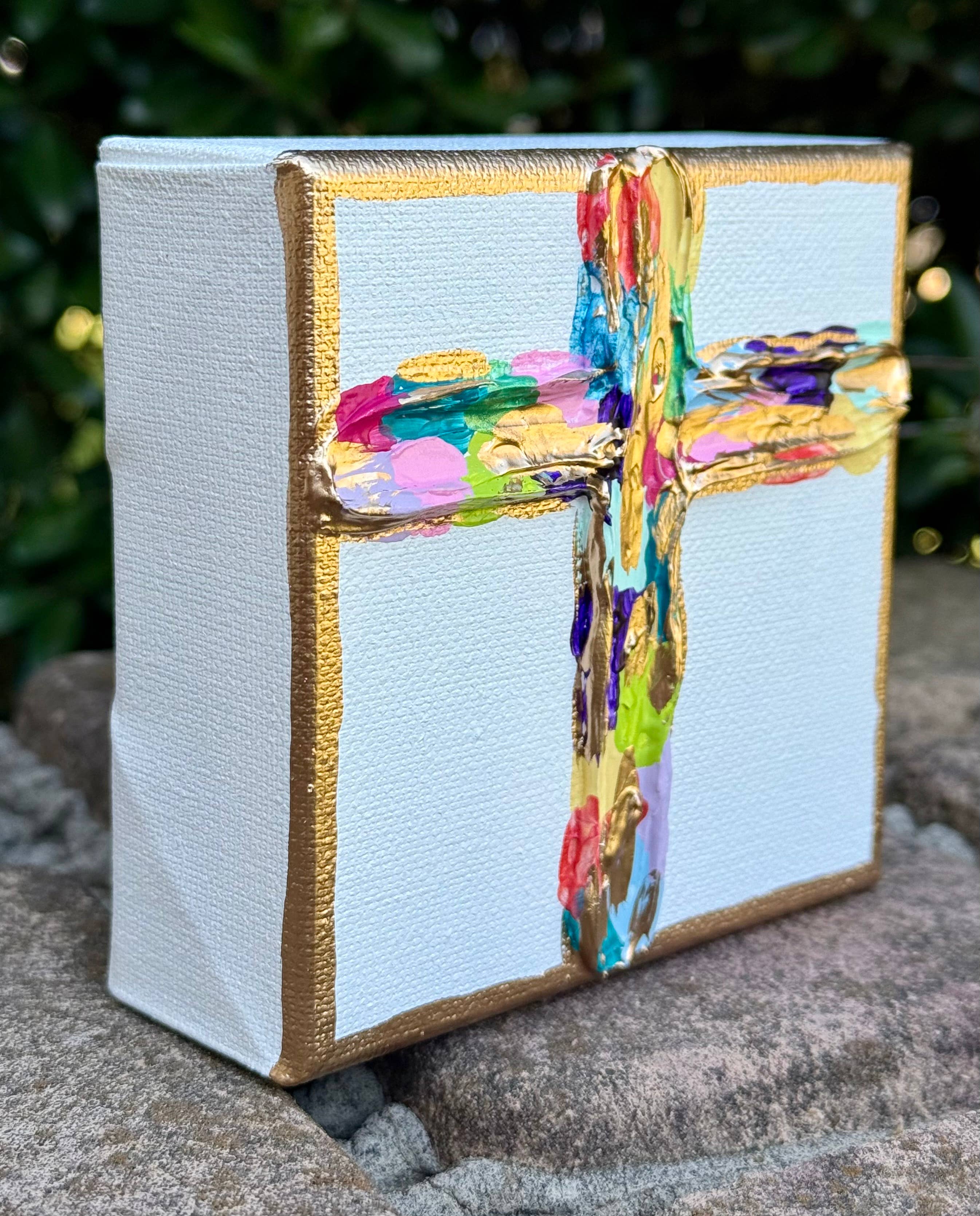 Framesaplenty - Wholesale Decorative Tabletop Object - Multicolored textured cross canvas2