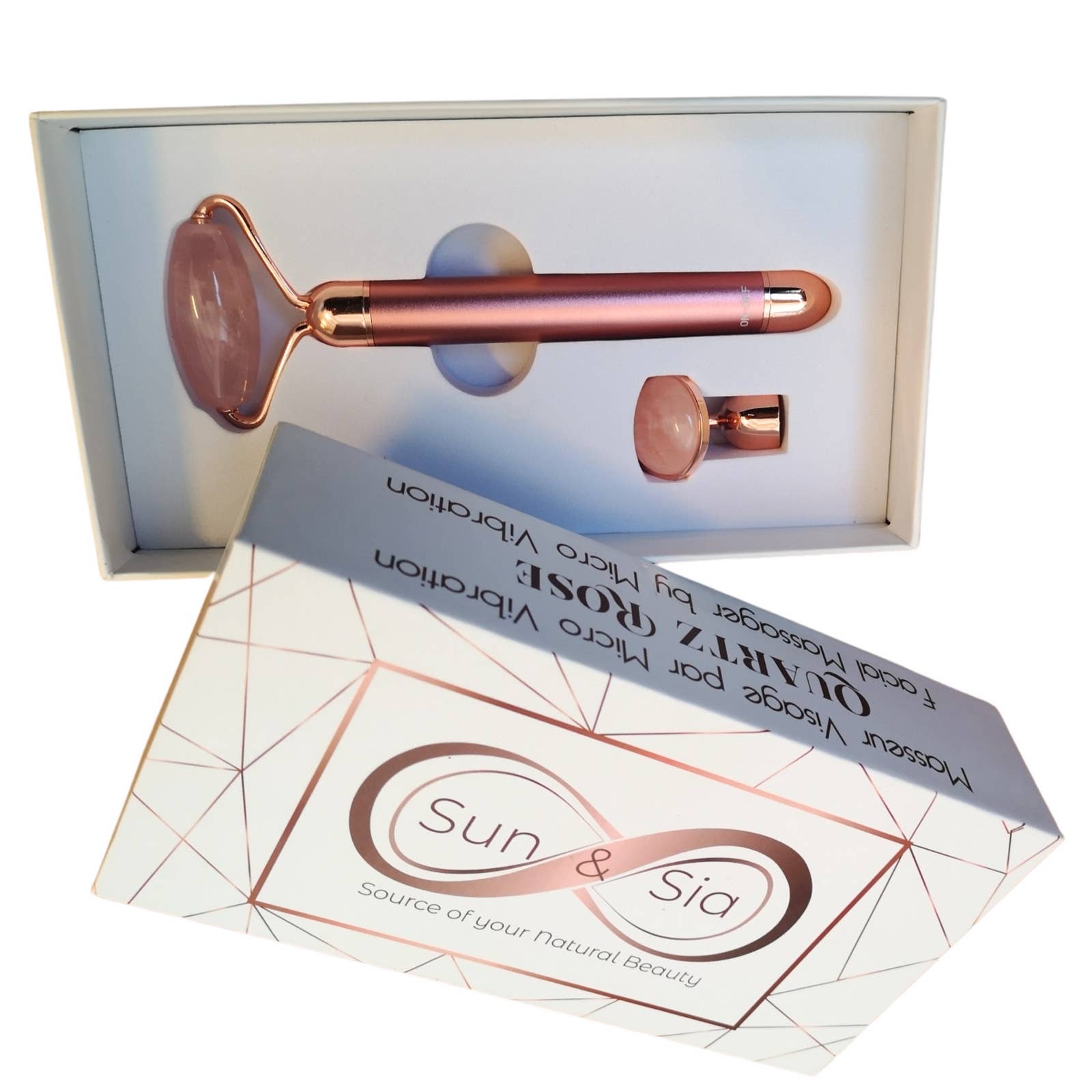 Zen'Arôme - Vendita all'ingrosso Rulli viso/di bellezza - Rullo massaggiatore viso elettrico doppia testa in quarzo rosa12