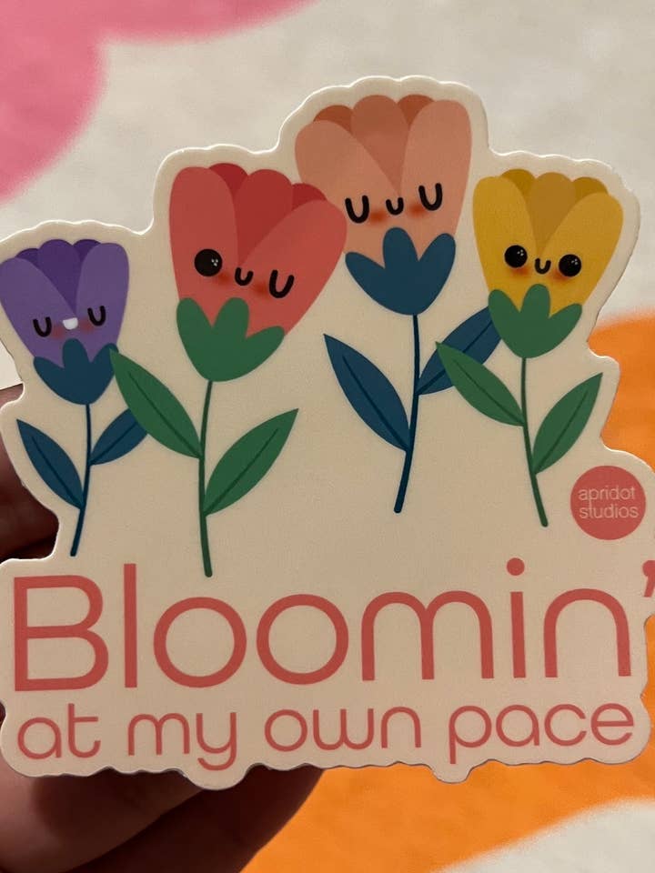 Bloomin' at my own pace Sticker for wholesale by Apridot Studios