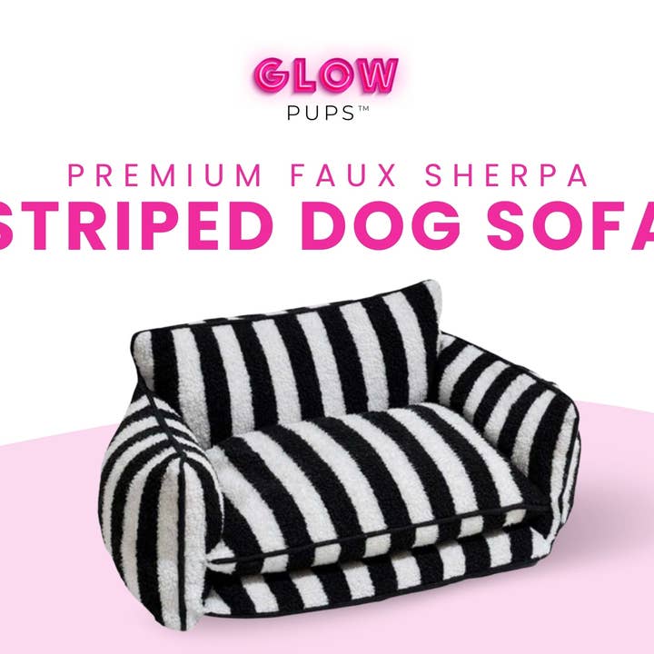 Glow Pups - Wholesale Pet Bed - Dog - Chic Comfort Black and White Striped Sofa Dog Bed10