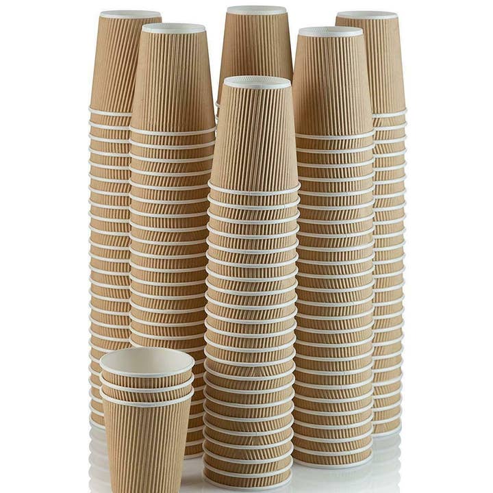 Set mit 150 Ripple Isolierten Kraft 8-oz Pappbechern – Kaffee/Tee Heißgetränkebecher | 3-lagige gerippte Wand für bessere Isolierung | Perfekt für Cappuccino, heiße Schokolade oder kalte Getränke für den Großhandel von singleware