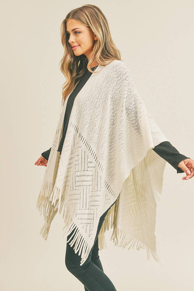 Hana - Wholesale Cardigan - Dames - Visgraat gebreide franje Ruana9