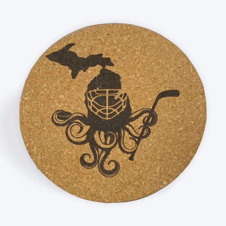 Cork Coaster- Michigan Hockey Octopus for wholesale by My State Designs