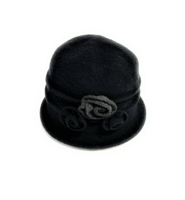 Shihreen Inc - Wholesale Cloche Hat - Women's - 19S-0826 Boiled Wool Cloche Hat with Two Tone Flower0