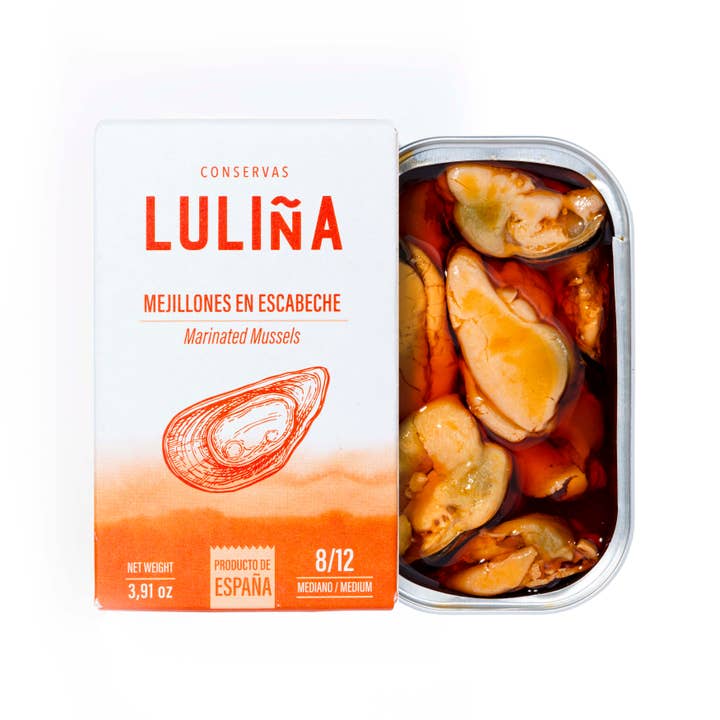 Conservas Luliña - Venta al por mayor Pescados/mariscos - MEJILLONES EN ESCABECHE 8/12 PIEZAS MEDIANOS