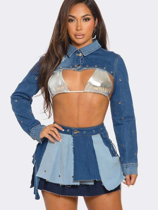 Conjunto de ganga HTDN44641&2Pc com mangas compridas e mini saia por atacado de BANJUL