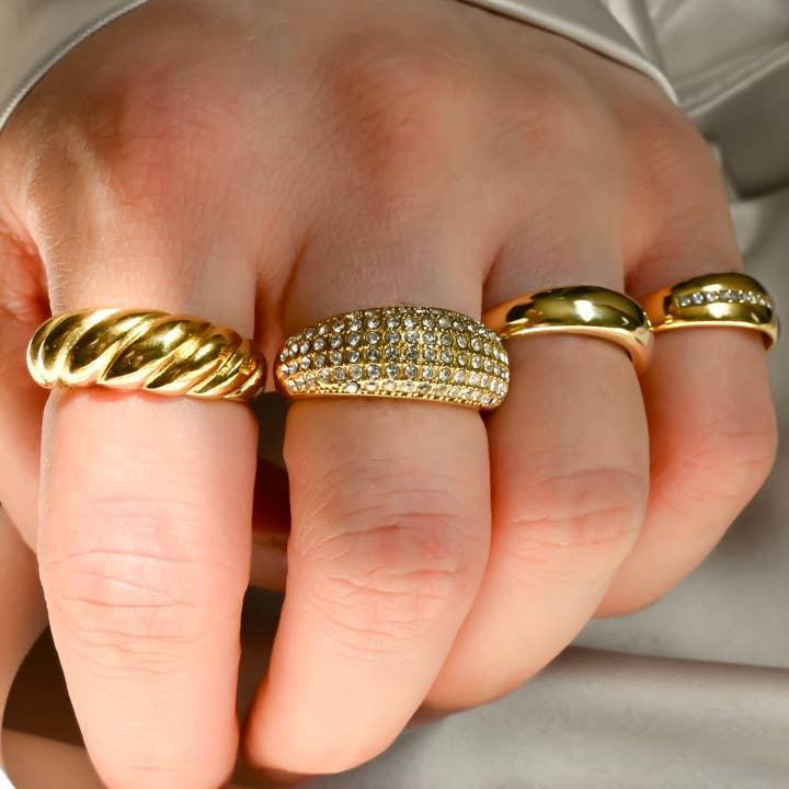 Blueyejewelry - Wholesale Multi-Stone Ring - Diamond Dome Ring - Waterproof Pave CZ Chunky Dome Ring