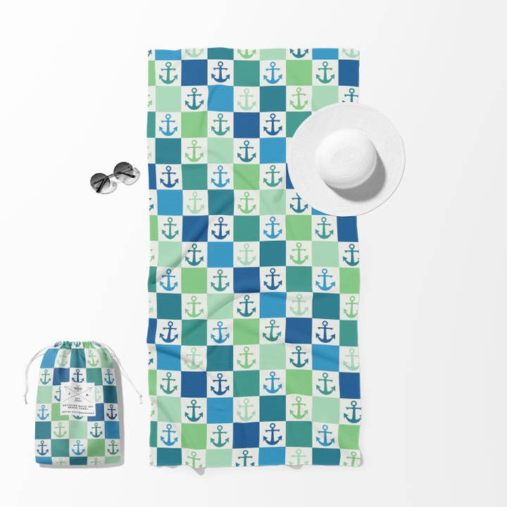 Asciugamano da spiaggia a doppia faccia con ancore e waffle per la vendita all'ingrosso da parte di June Apothicarie
