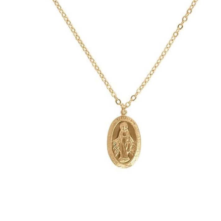Collier en or 14 carats orné d'une pièce de la Vierge pour la vente par XO Hanalei