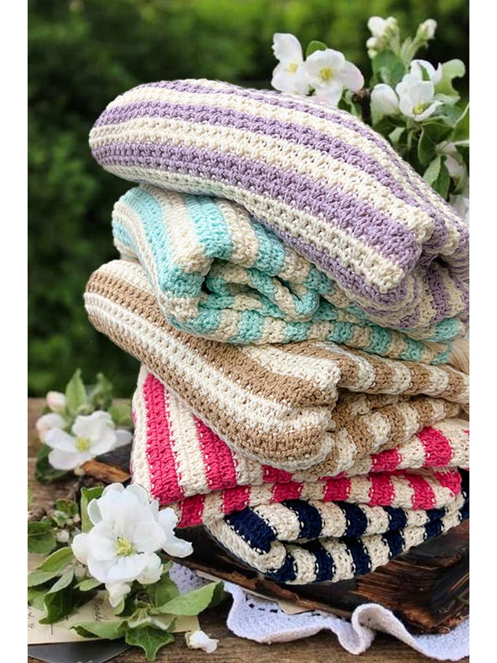 Vine & Love - Wholesale Knit Sweater - Women's - Crew Neck Long Balloon Sleeve Striped Crochet SweaterVT81666