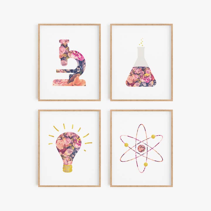 Floral Science Art Prints (Set of 4) for wholesale by Flip The Script Studios