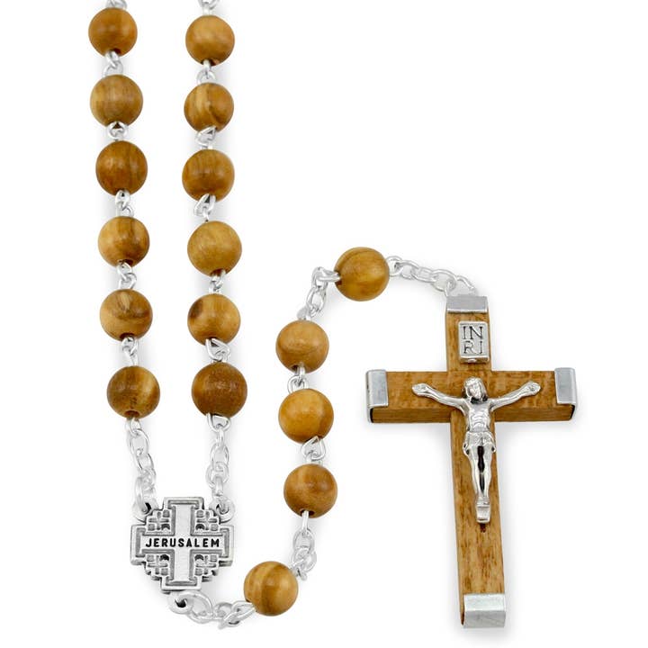 Olive Wood Rosary with Jerusalem Cross for wholesale by RM Trading
