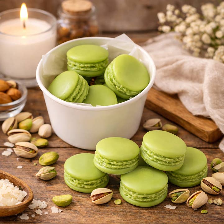 Fondants de cire macaron pistache - Vert clair, parfum de boulangerie aux noix pour la vente par Jarful House