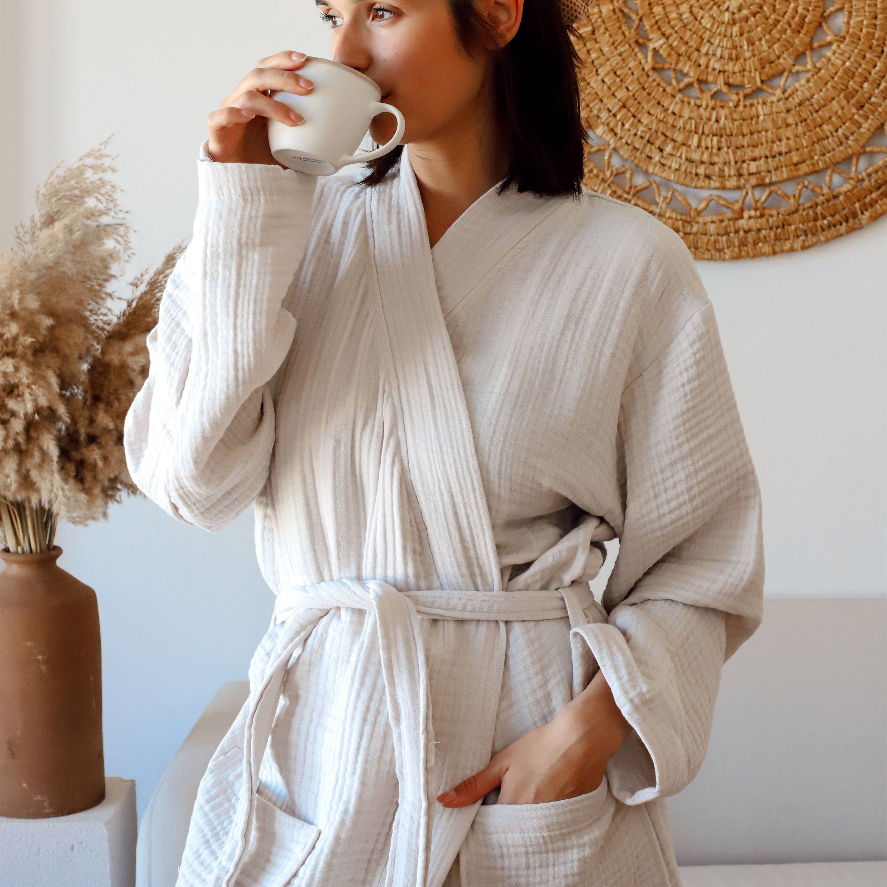 Vivamaison - Wholesale Robe - Unisex - Luxury 4 Layer Muslin Bathrobe, Natural Cotton Spa Comfort38