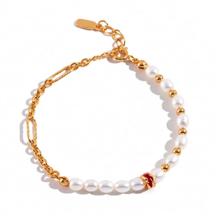 Bracelet en perles dorées et perles avec glaçure goutte à goutte pour la vente par Angel Barocco