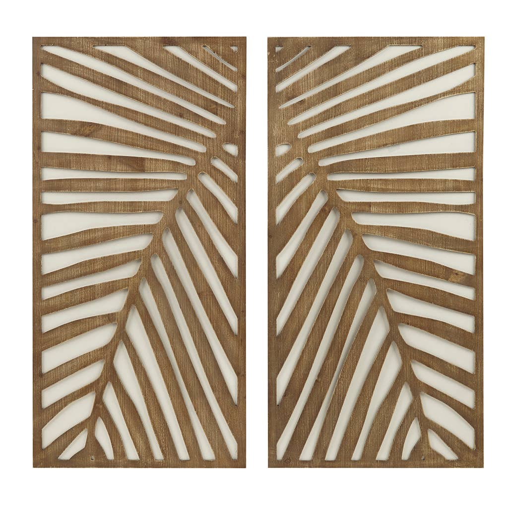 Olliix - Wholesale Decorative Panel - Carved Palm Leaves Tropical 2-Piece Wood Wall Art Home Decor7