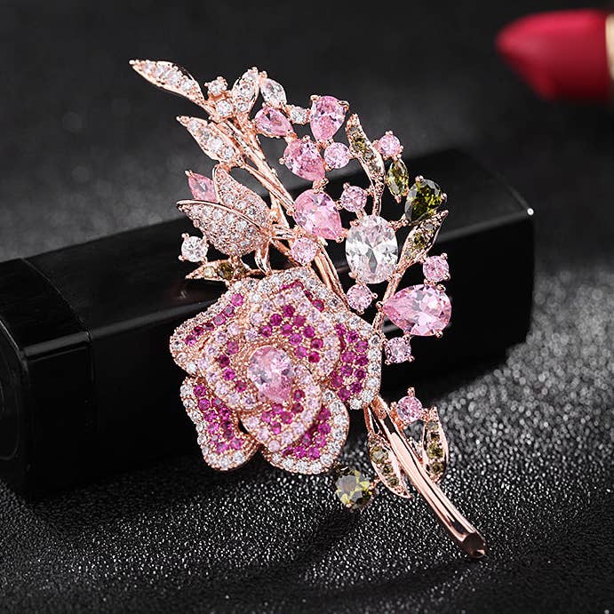 Rose Flower Wedding Statement Brooch in Solid Copper for wholesale by Perimade & Co. LLC