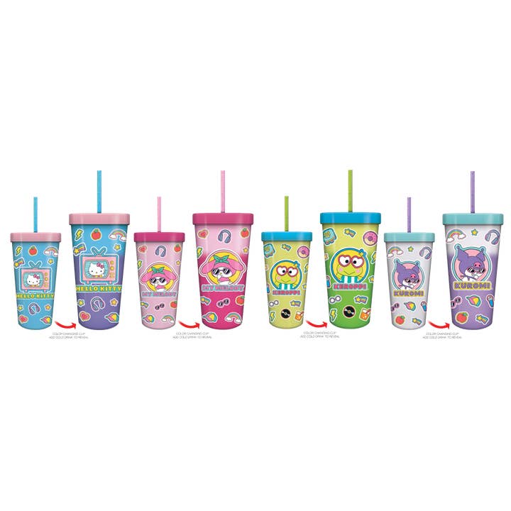 Silver Buffalo - Wholesale Drinking Glass/Cup - Hello Kitty 24oz 4 pack Color Change Plastic Tumbler1