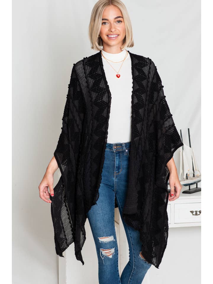 Justin & Taylor - Wholesale Kimono - Women's - Puffer-Up | Soft Textured Cover-Up Kimono With Pom Detail23