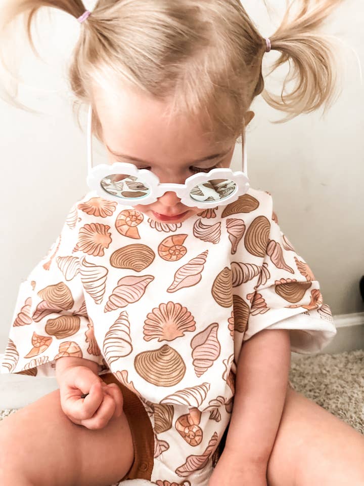Addie Joy company – wholesale Bodysuit (non-footed) – Baby – Oversized T-shirt Bubble Romper- Shoreline Shell